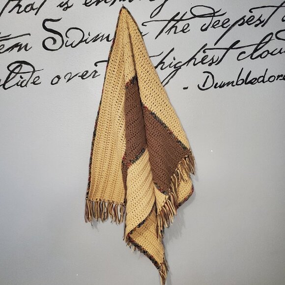 Brown & Tan Hand Knit Prayer Shawl - Lap Blanket - Picture 2 of 3